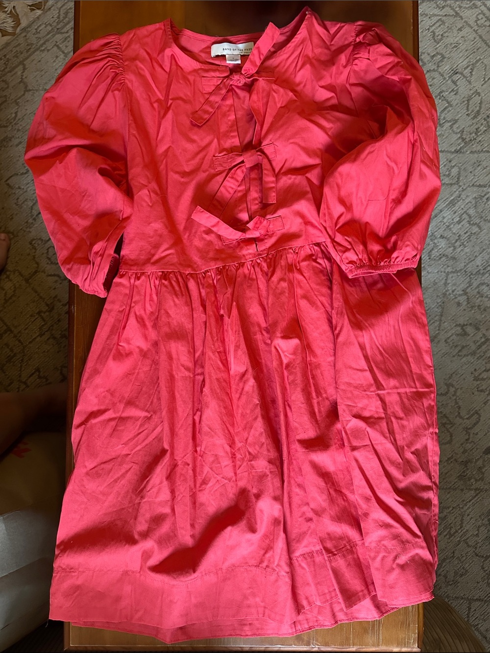 Red mini dress with puff sleeves